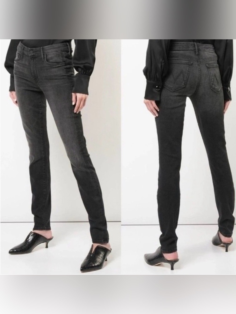 MOTHER The Looker Night Hawk Black High Waist Skinny Jeans 28 Dark Wash Stretch - Picture 12 of 16